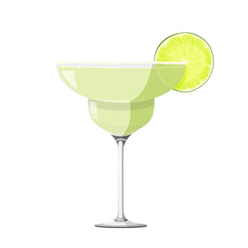 Margarita cocktail with slice of lime realistic vector illustration. Isolated on white background.
