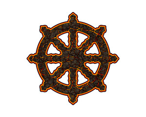 Dharmachakra, Dharma Wheel symbol fire icon flames cracks logo illustration
