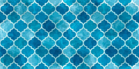 Moroccan Seamless Pattern. Turkish Mosque Window Shape. Arabic Mosaic Watercolor Ornament Background. Eid Mubarak Muslim Decoration. Ramadan Kareem Islamic Illustration