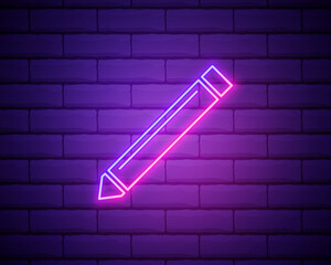 a pen outline icon. Elements of Education in neon style icons. Simple icon for websites, web design, mobile app, info graphics isolated on brick wall