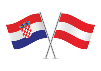 Croatia and Austria crossed flags. Croatian and Austrian flags, isolated on white background. Vector icon set. Vector illustration.