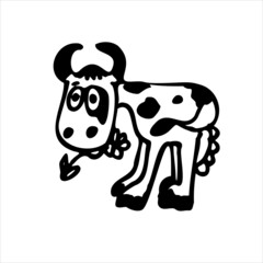 hand-drawn cow. Children s drawing. The image is isolated on a white background. Vector graphics