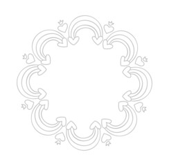 Love monoline vector doodle frame of rainbows and hearts. Hand drawn wreath valentine day with copyspace. Decor for greeting card, wedding, photo overlays, flyer, poster design