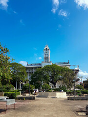 Fototapeta premium Stone Town Zanzibar Tanzania Africa streets with interesting buildings architecture on summer day with trees 