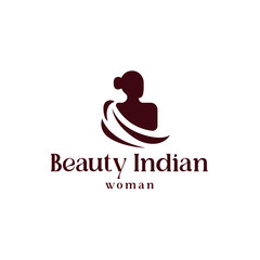 Beauty indian woman logo. Woman silhouette with indian traditional clothes