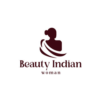 Beauty indian woman logo. Woman silhouette with indian traditional clothes