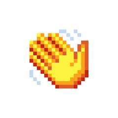 Waving hand emoji. Pixel art style. Isolated vector illustration.