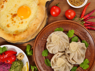 khinkali and khachapuri - Georgian cuisine