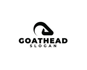 outline bold goat head logo. Goat head silhouette with horn