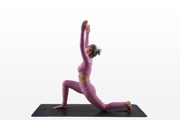 woman doing yoga - crescent lunge