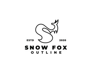 snow fox logo design. Letter s initial logo. Outline fox silhouette logo