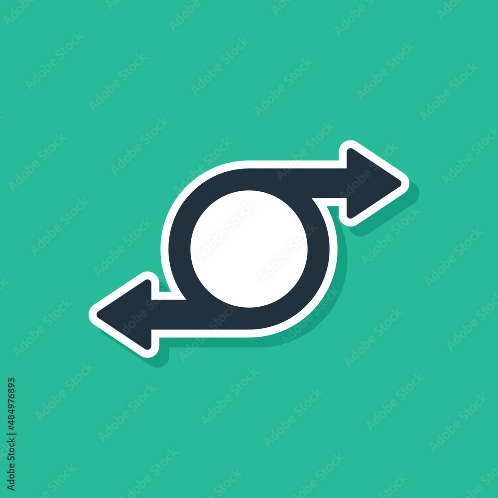 Poster blue arrow icon isolated on green background. direction arrowhead symbol. navigation pointer sign. v