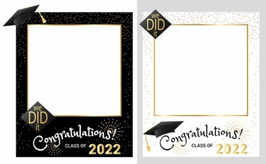 Congratulations graduates class of 2022 photo booth props set vector iiilustration