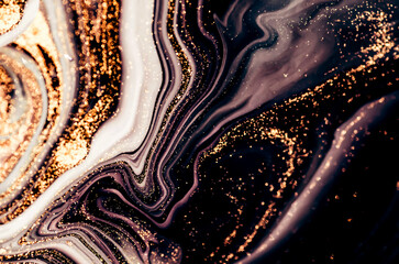 Obraz premium Golden Night. Treasury of art. Swirls of marble. Painting aesthetically mesmerizing. Abstract fantasia with golden powder. Extra special and luxurious- ORIENTAL ART. Ripples of agate. Natural luxury.