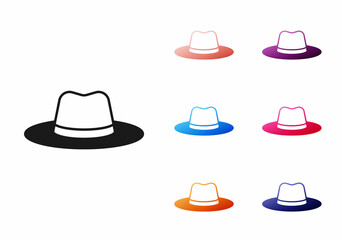 Black Man hat with ribbon icon isolated on white background. Set icons colorful. Vector