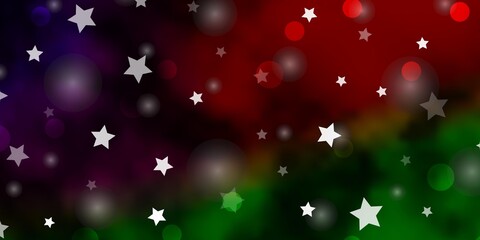 Dark Multicolor vector layout with circles, stars.