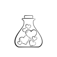 hand drawn flask with hearts. philtre and love potion symbol. valentine's day design