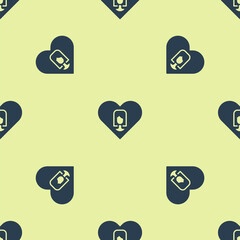 Blue Heart with female icon isolated seamless pattern on yellow background. Venus symbol. The symbol for a female organism or woman. Vector