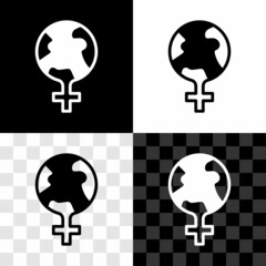 Set Feminism in the world icon isolated on black and white, transparent background. Fight for freedom, independence, equality. Vector