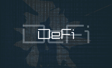 Business finance investment DeFi decentralize blockchain concept, data and number futuristic background