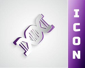 Paper cut DNA symbol icon isolated on grey background. Paper art style. Vector