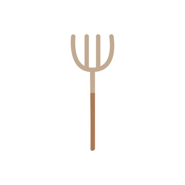 Cartoon forks for raking hay. Garden tools. An item for a farm or ranch. An object of rural life. Simple cute flat icon.