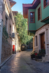 Fototapeta na wymiar narrow winding streets of Kaleiçi, historic city center of Antalya, Turkey