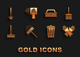 Set Squeegee, scraper, wiper, Handle broom, Rubber gloves, Trash can, Mop, Brush for cleaning, Toilet brush and Cleaning service icon. Vector