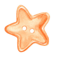 watercolor orange star button isolated on white background