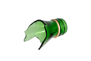 a shard of green glass. Broken bottle neck isolated on white background