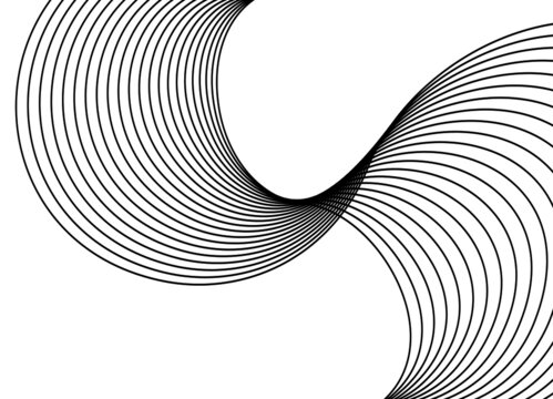 Abstract striped pattern of thin swirling parallel black lines on a white background. Wave. Modern vector background
