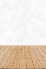 Empty wood table top and blur wall. Wall Texture Background. Building banner mock up abstract background - can used for display or montage your products.