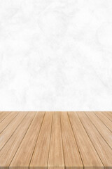 Empty wood table top and blur wall. Wall Texture Background. Building banner mock up abstract background - can used for display or montage your products.