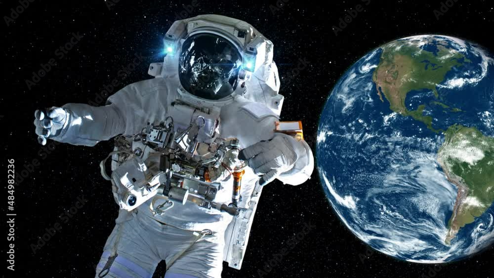 Wall mural astronaut spaceman do spacewalk while working for spaceflight mission at space station . astronaut w