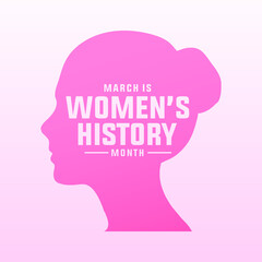 march 2022 is women's history month modern creative banner, sign, design concept, social media post, template with female women illustration and pink abstract background