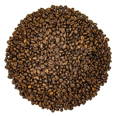 Coffee beans circle isolated on white background. Coffee beans in a circular shape.