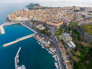 Fototapeta na wymiar aerial droen view of corfu town greece