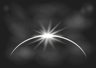 Solar eclipse. Solar ring on a dark background. Abstract light effect. White glow in space. Sunrise with highlights. Vector.