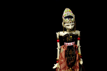 Close-up view of Wayang Golek or traditional Sundanese puppet arts made from wood from West Java, Indonesia.