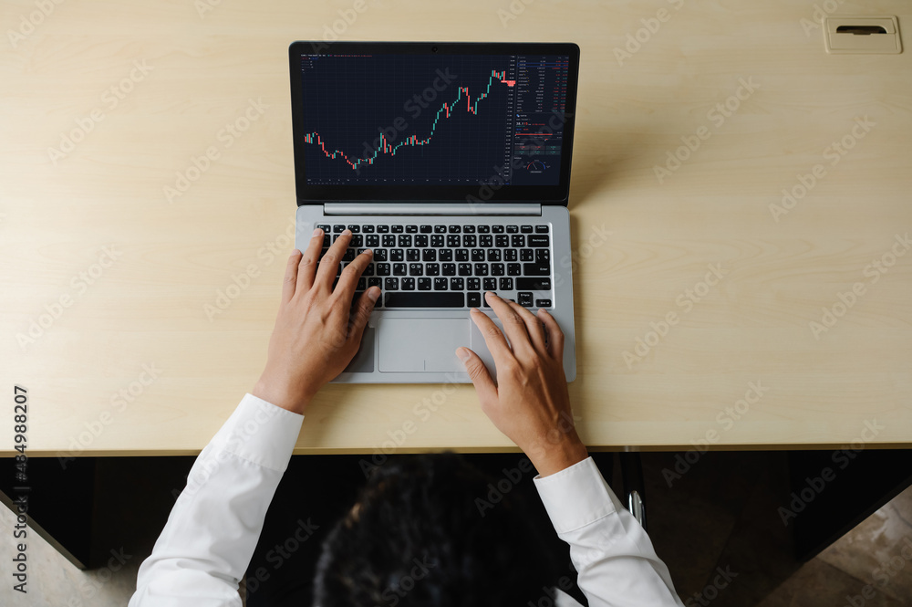 Poster stock market data chart analysis by ingenious computer software . investment application display sto