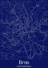 Dark Blue map of Brno Czech Republic. - obrazy, fototapety, plakaty