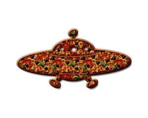 ET UFO Aliens Spacecraft symbol Pizza icon food logo illustration