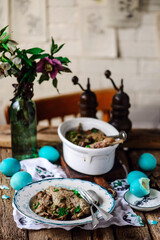 Easter chickens with herbs and lemon..style rustic