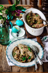 Easter chickens with herbs and lemon..style rustic