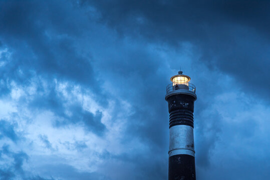Lighthouse at blue hour in Claromeco, Buenos Aires , Argentina. Horizontal