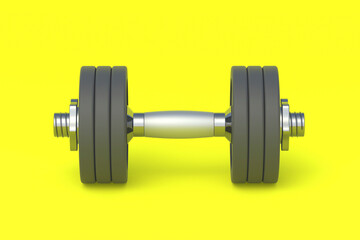 Dumbbell with heavy plates. Sports equipment. 3d render