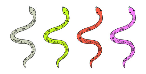 Set of colored snakes. Reptiles succulent