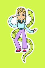 Cheerful girl dancing with pet