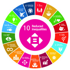 Reduced Inequalities Icon - Goal 10 out of 17 Sustainable Development Goals set by the United Nations General Assembly, Agenda 2030. Vector illustration EPS 10, editable