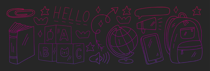 School, preschool, education. Creativity and imagination. Little children online education, e-learning.